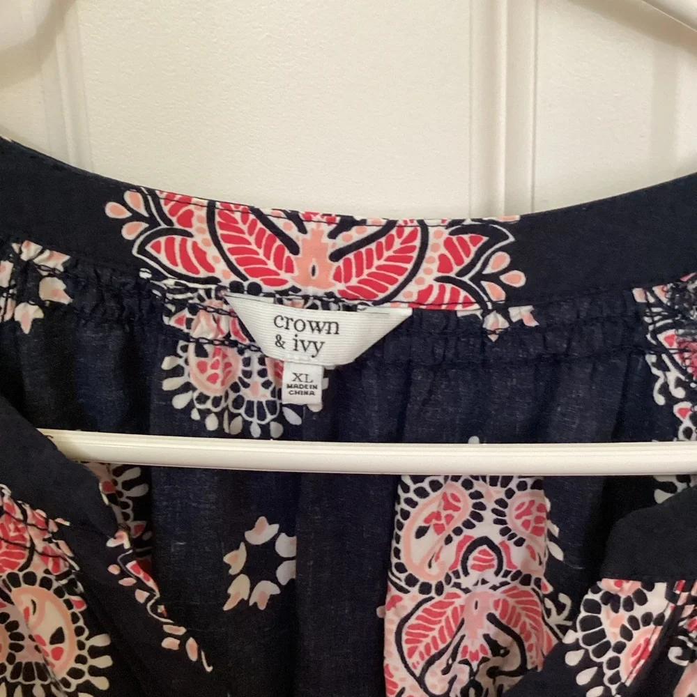 Crown & Ivy Navy and Pink Patterned Blouse - Picture 2 of 3